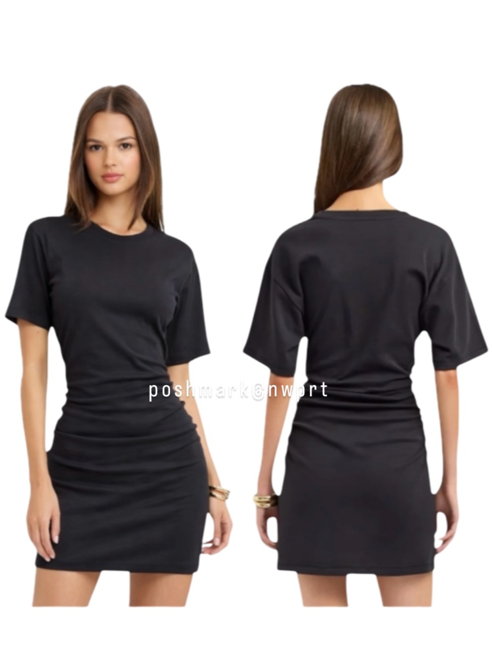 KOOKAI Nova T-Shirt Mini Dress Shirred Ruched Black XS 0 2 AU6 FR 34